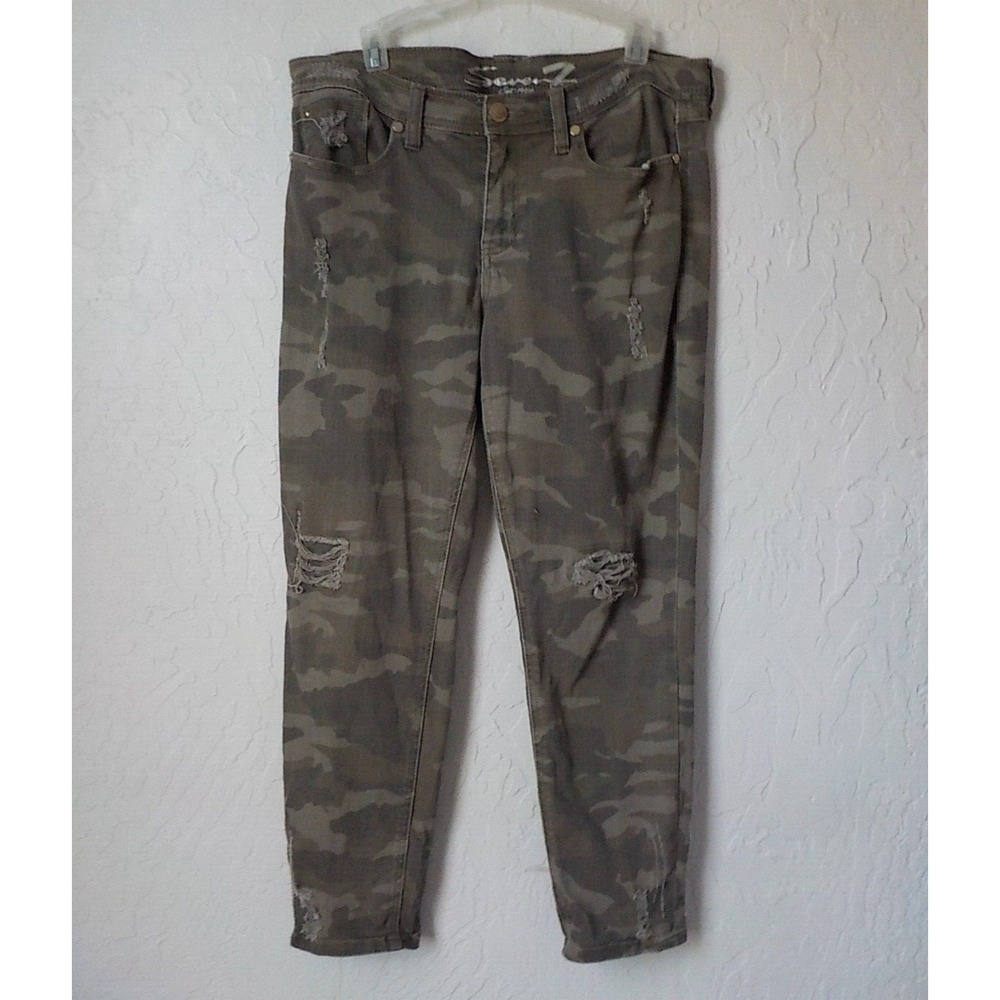 Seven7 Green Camo Jeans Women Fits Sz XL Stretch Cotton Zip Up Button Comfort